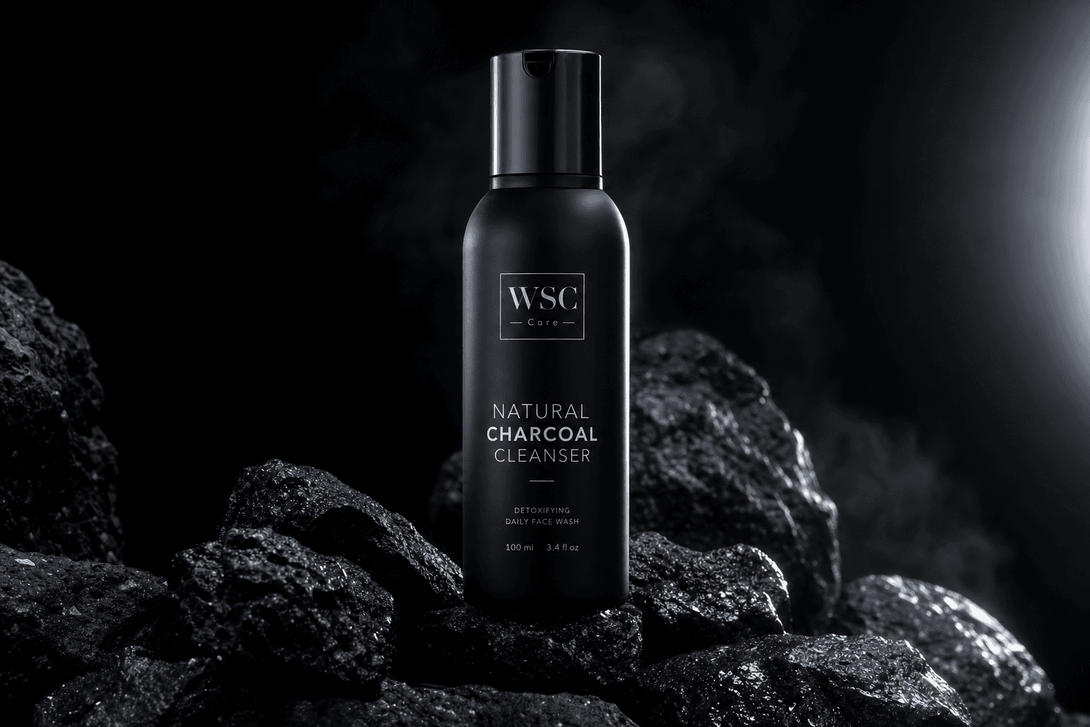 WSC Natural Charcoal Cleanser on volcanic charcoal stones